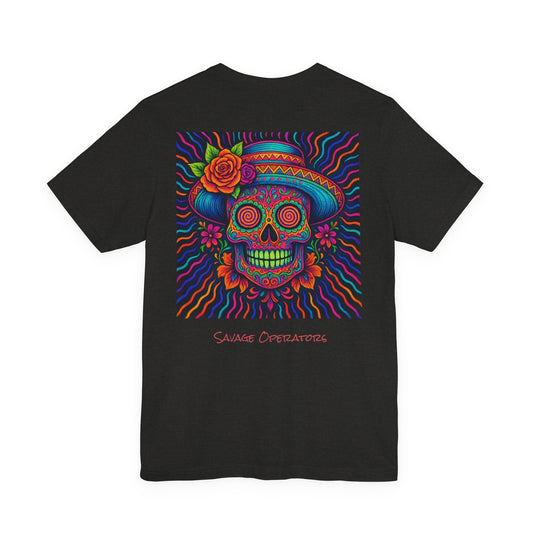 Savage Skull Trip – Trippy Neon Skull Shirt (LIMITED DROP) - BACK PRINT - Savage Operators Tactical Tee | T-Shirt | Savage Operators Clothing | Patriotic Apparel | Military Humor | High Quality Black Heather