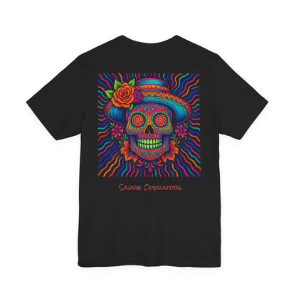 Savage Skull Trip – Trippy Neon Skull Shirt (LIMITED DROP) - BACK PRINT - Savage Operators Tactical Tee | T-Shirt | Savage Operators Clothing | Patriotic Apparel | Military Humor | High Quality Dark Grey Heather