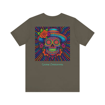 Savage Skull Trip – Trippy Neon Skull Shirt (LIMITED DROP) - BACK PRINT - Savage Operators Tactical Tee | T-Shirt | Savage Operators Clothing | Patriotic Apparel | Military Humor | High Quality Dark Grey Heather