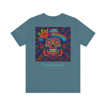 Savage Skull Trip – Trippy Neon Skull Shirt (LIMITED DROP) - BACK PRINT - Savage Operators Tactical Tee | T-Shirt | Savage Operators Clothing | Patriotic Apparel | Military Humor | High Quality Dark Grey Heather