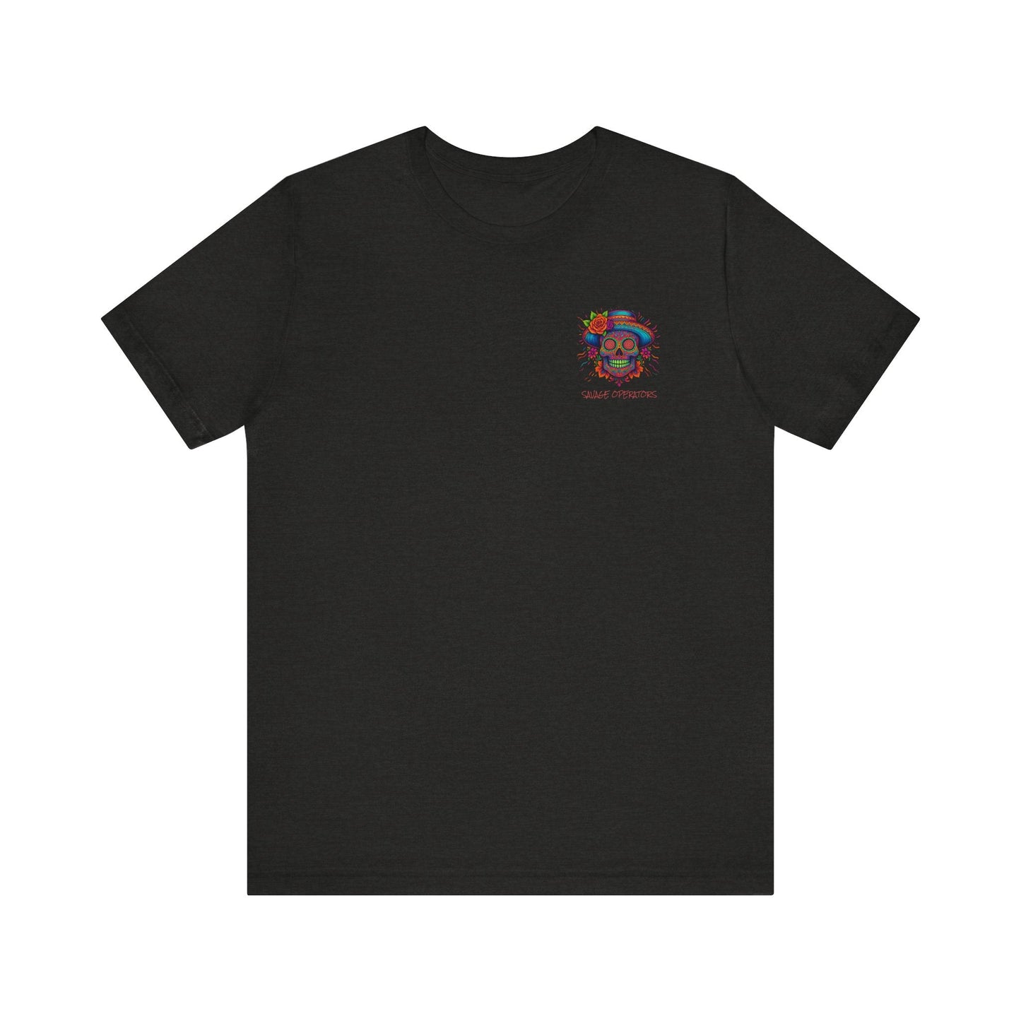 Savage Skull Trip – Trippy Neon Skull Shirt (LIMITED DROP) - BACK PRINT - Savage Operators Tactical Tee | T-Shirt | Savage Operators Clothing | Patriotic Apparel | Military Humor | High Quality Dark Grey Heather