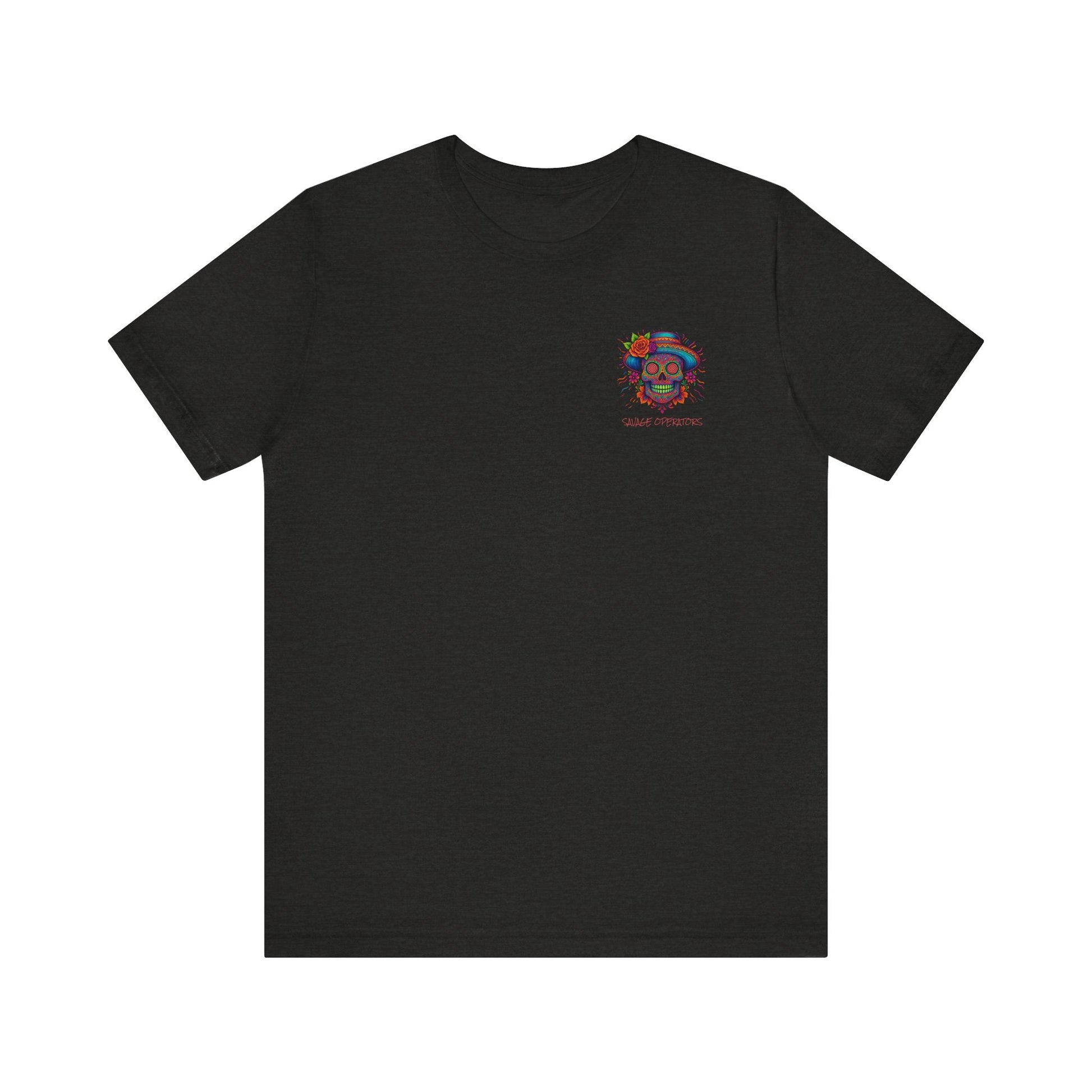Savage Skull Trip – Trippy Neon Skull Shirt (LIMITED DROP) - BACK PRINT - Savage Operators Tactical Tee | T-Shirt | Savage Operators Clothing | Patriotic Apparel | Military Humor | High Quality Dark Grey Heather