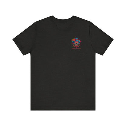Savage Skull Trip – Trippy Neon Skull Shirt (LIMITED DROP) - BACK PRINT - Savage Operators Tactical Tee | T-Shirt | Savage Operators Clothing | Patriotic Apparel | Military Humor | High Quality Dark Grey Heather