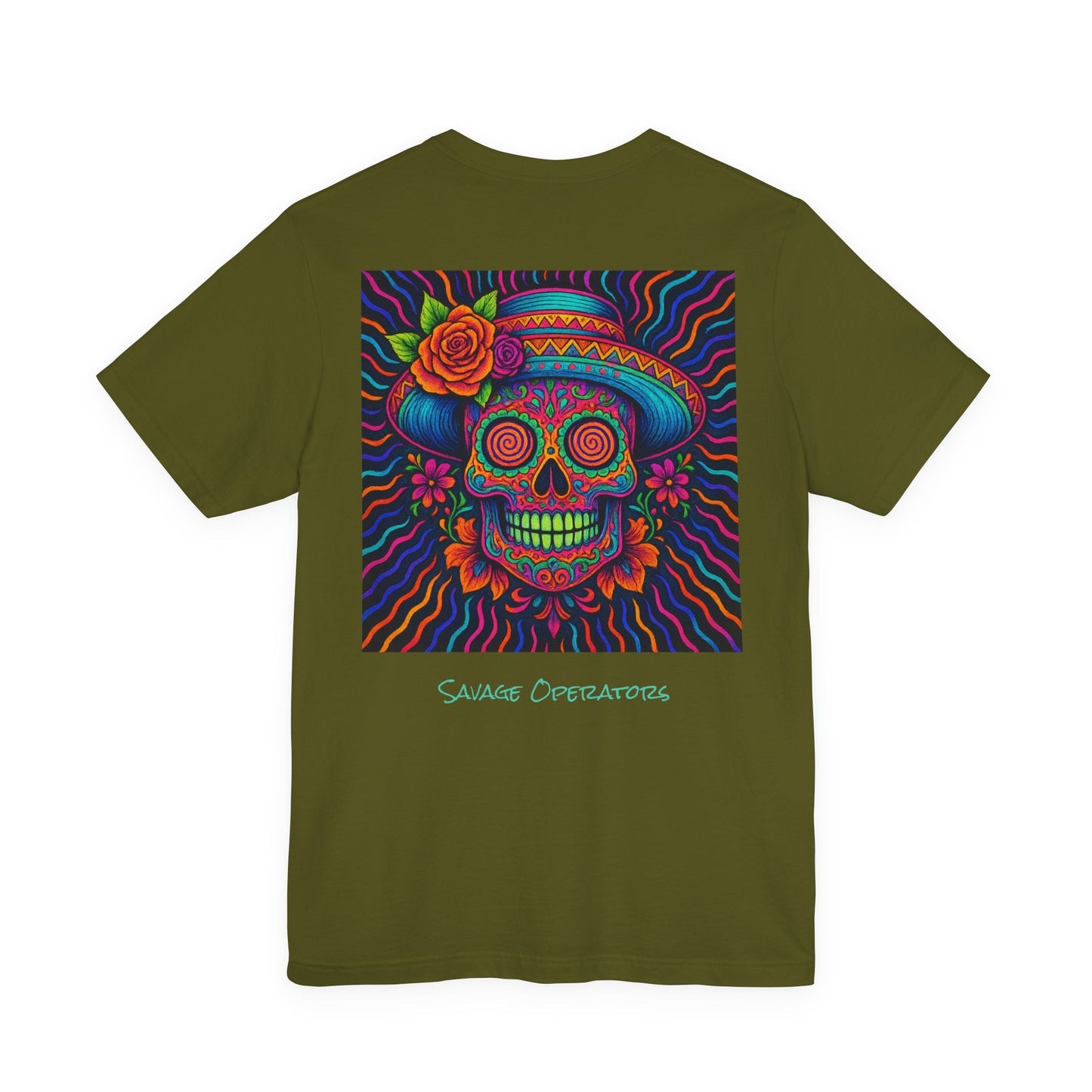 Savage Skull Trip – Trippy Neon Skull Shirt (LIMITED DROP) - BACK PRINT - Savage Operators Tactical Tee | T-Shirt | Savage Operators Clothing | Patriotic Apparel | Military Humor | High Quality Dark Grey Heather