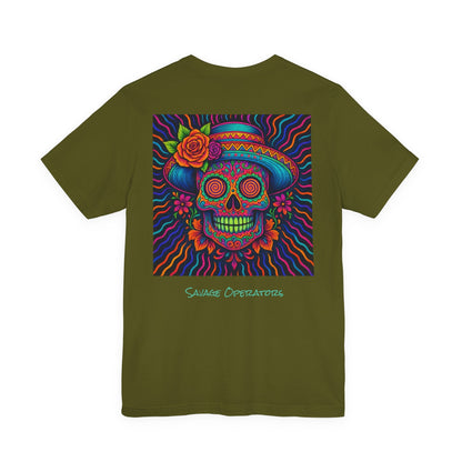 Savage Skull Trip – Trippy Neon Skull Shirt (LIMITED DROP) - BACK PRINT - Savage Operators Tactical Tee | T-Shirt | Savage Operators Clothing | Patriotic Apparel | Military Humor | High Quality Dark Grey Heather