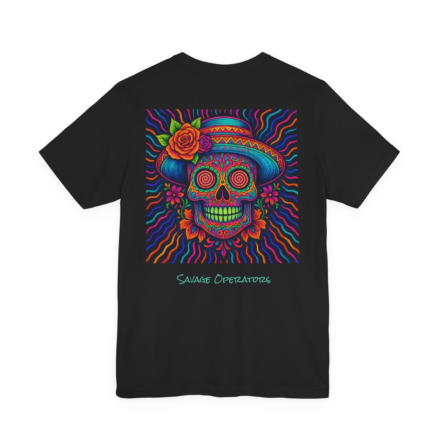 Savage Skull Trip – Trippy Neon Skull Shirt (LIMITED DROP) - BACK PRINT - Savage Operators Tactical Tee | T-Shirt | Savage Operators Clothing | Patriotic Apparel | Military Humor | High Quality Dark Grey Heather
