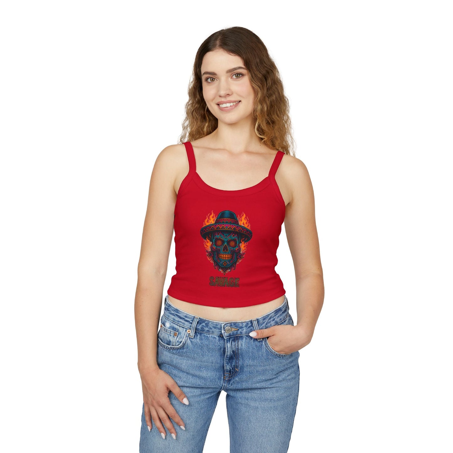 Savage Sugar Skull – Women’s Tank Top | Savage Operators - Savage Operators Tactical Tee | Tank Top | Savage Operators Clothing | Patriotic Apparel | Military Humor | High Quality Solid Red Blend