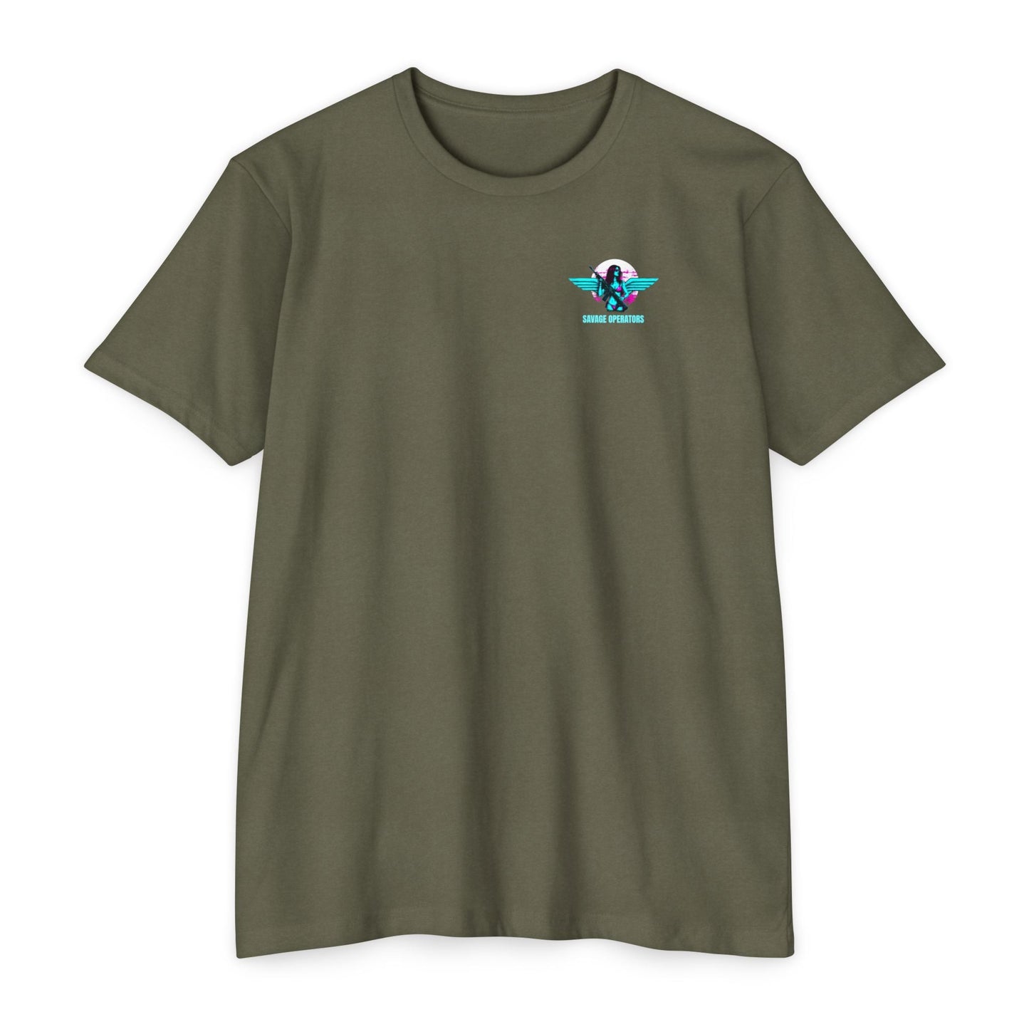 SavOps Retro Angel Operator Vibes T-Shirt - Savage Operators Tactical Tee | T-Shirt | Savage Operators Clothing | Patriotic Apparel | Military Humor | High Quality CVC Military Green
