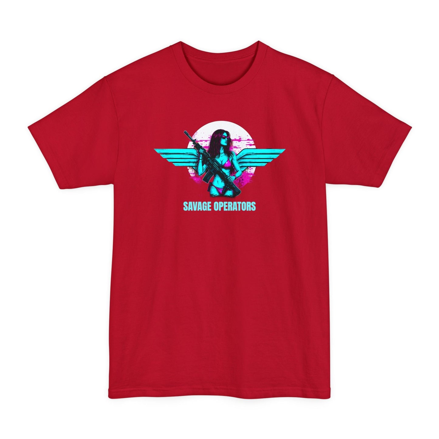 SavOps Retro Angel Wings Operator T-Shirt - Tall Tee - Savage Operators Tactical Tee | T-Shirt | Savage Operators Clothing | Patriotic Apparel | Military Humor | High Quality Deep Red