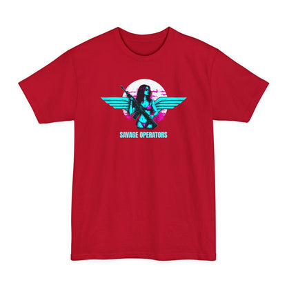 SavOps Retro Angel Wings Operator T-Shirt - Tall Tee - Savage Operators Tactical Tee | T-Shirt | Savage Operators Clothing | Patriotic Apparel | Military Humor | High Quality Deep Red