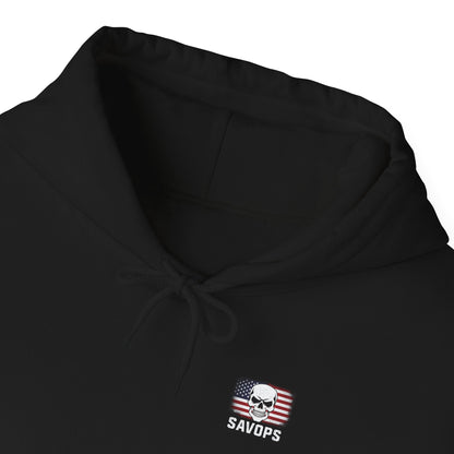 SAVOPS Skull American Flag Hoodie - Savage Operators Tactical Tee | Hoodie | Savage Operators Clothing | Patriotic Apparel | Military Humor | High Quality S