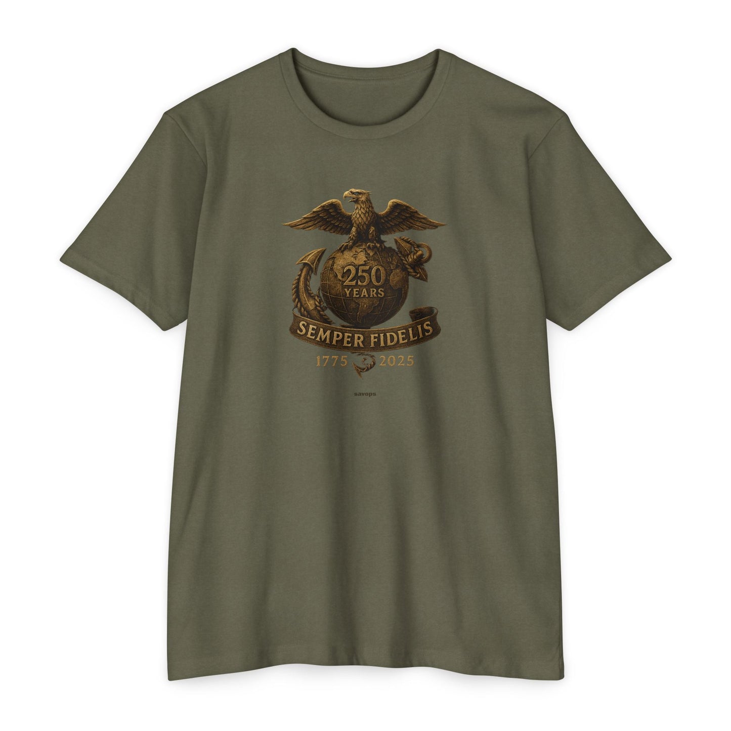 Semper Fidelis 250 Years T-Shirt — 1775–2025 Eagle USMC - Savage Operators Tactical Tee | T-Shirt | Savage Operators Clothing | Patriotic Apparel | Military Humor | High Quality CVC Military Green