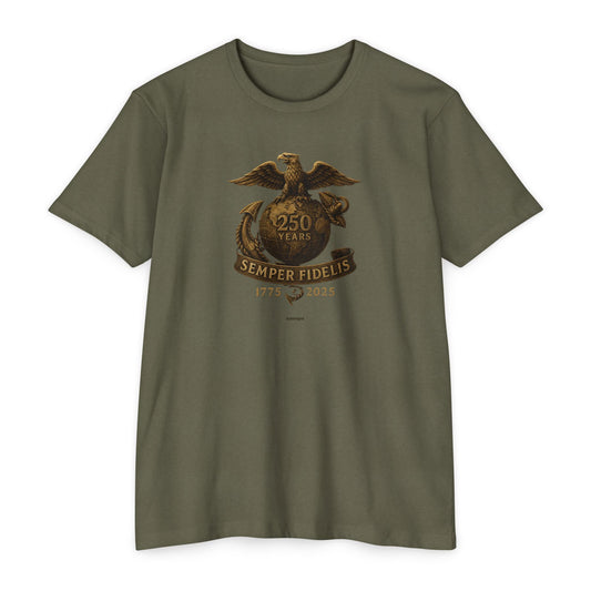 Semper Fidelis 250 Years T-Shirt — 1775–2025 Eagle USMC - Savage Operators Tactical Tee | T-Shirt | Savage Operators Clothing | Patriotic Apparel | Military Humor | High Quality CVC Military Green