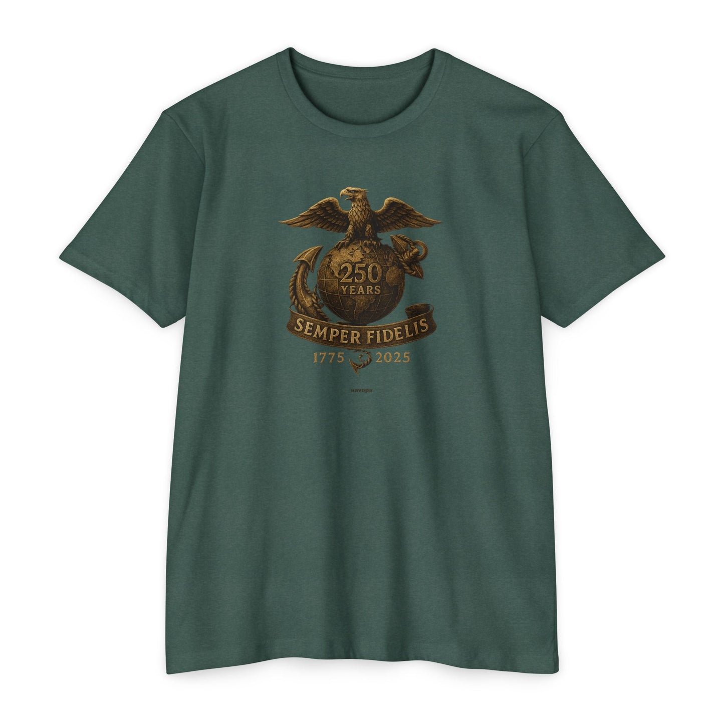 Semper Fidelis 250 Years T-Shirt — 1775–2025 Eagle USMC - Savage Operators Tactical Tee | T-Shirt | Savage Operators Clothing | Patriotic Apparel | Military Humor | High Quality Heather Forest Green