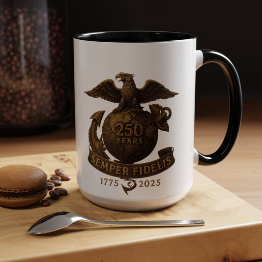 Semper Fidelis 250th Anniversary USMC Coffee Mug — 1775–2025 Marine Corps Eagle Emblem - Savage Operators Tactical Tee | Mug | Savage Operators Clothing | Patriotic Apparel | Military Humor | High Quality 15oz
