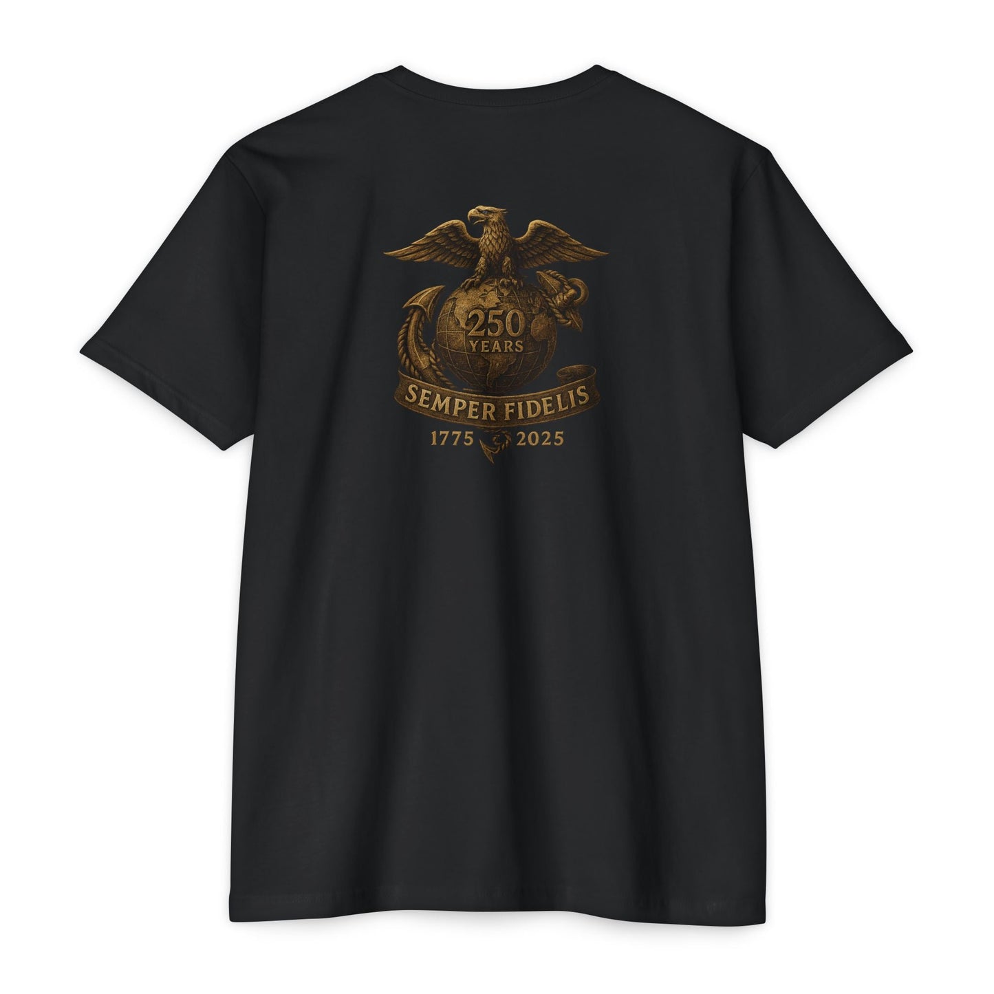 Semper Fidelis 250th USMC Anniversary T-Shirt Back Print - Savage Operators Tactical Tee | T-Shirt | Savage Operators Clothing | Patriotic Apparel | Military Humor | High Quality CVC Black