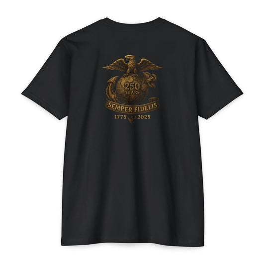 Semper Fidelis 250th USMC Anniversary T-Shirt Back Print - Savage Operators Tactical Tee | T-Shirt | Savage Operators Clothing | Patriotic Apparel | Military Humor | High Quality CVC Black