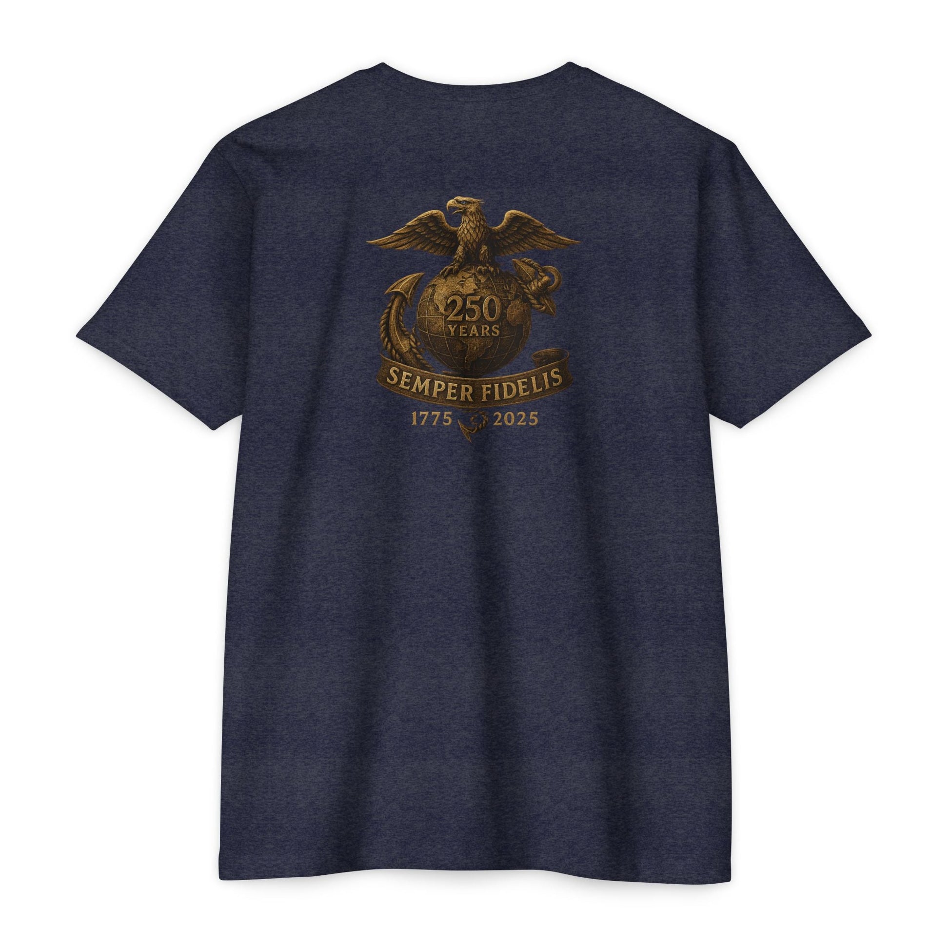 Semper Fidelis 250th USMC Anniversary T-Shirt Back Print - Savage Operators Tactical Tee | T-Shirt | Savage Operators Clothing | Patriotic Apparel | Military Humor | High Quality CVC Midnight Navy