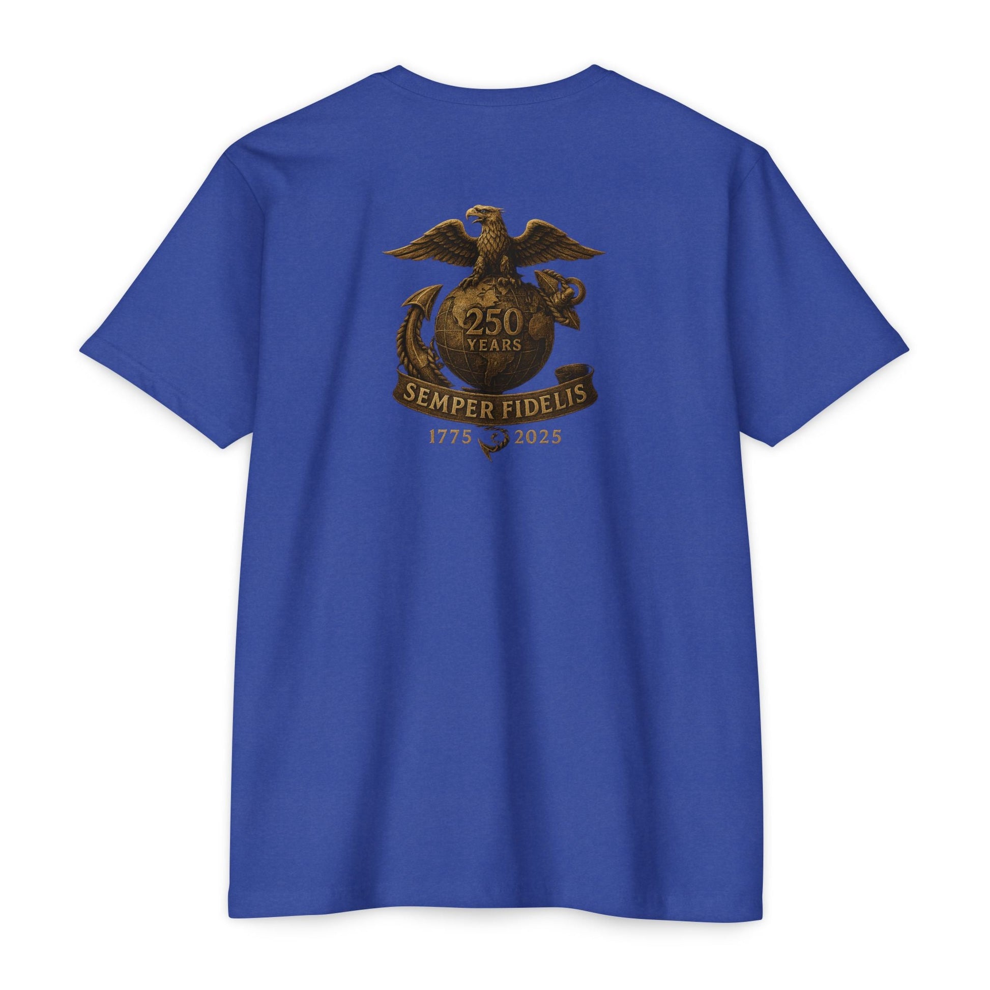 Semper Fidelis 250th USMC Anniversary T-Shirt Back Print - Savage Operators Tactical Tee | T-Shirt | Savage Operators Clothing | Patriotic Apparel | Military Humor | High Quality CVC Midnight Navy