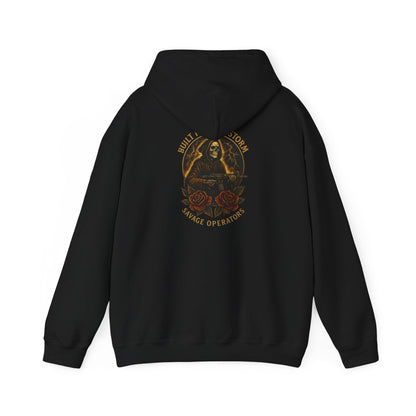 Skull & Roses Tactical Hoodie — 'Built From Smoke' Vintage Military Graphic Hoodie - Savage Operators Tactical Tee | Hoodie | Savage Operators Clothing | Patriotic Apparel | Military Humor | High Quality S