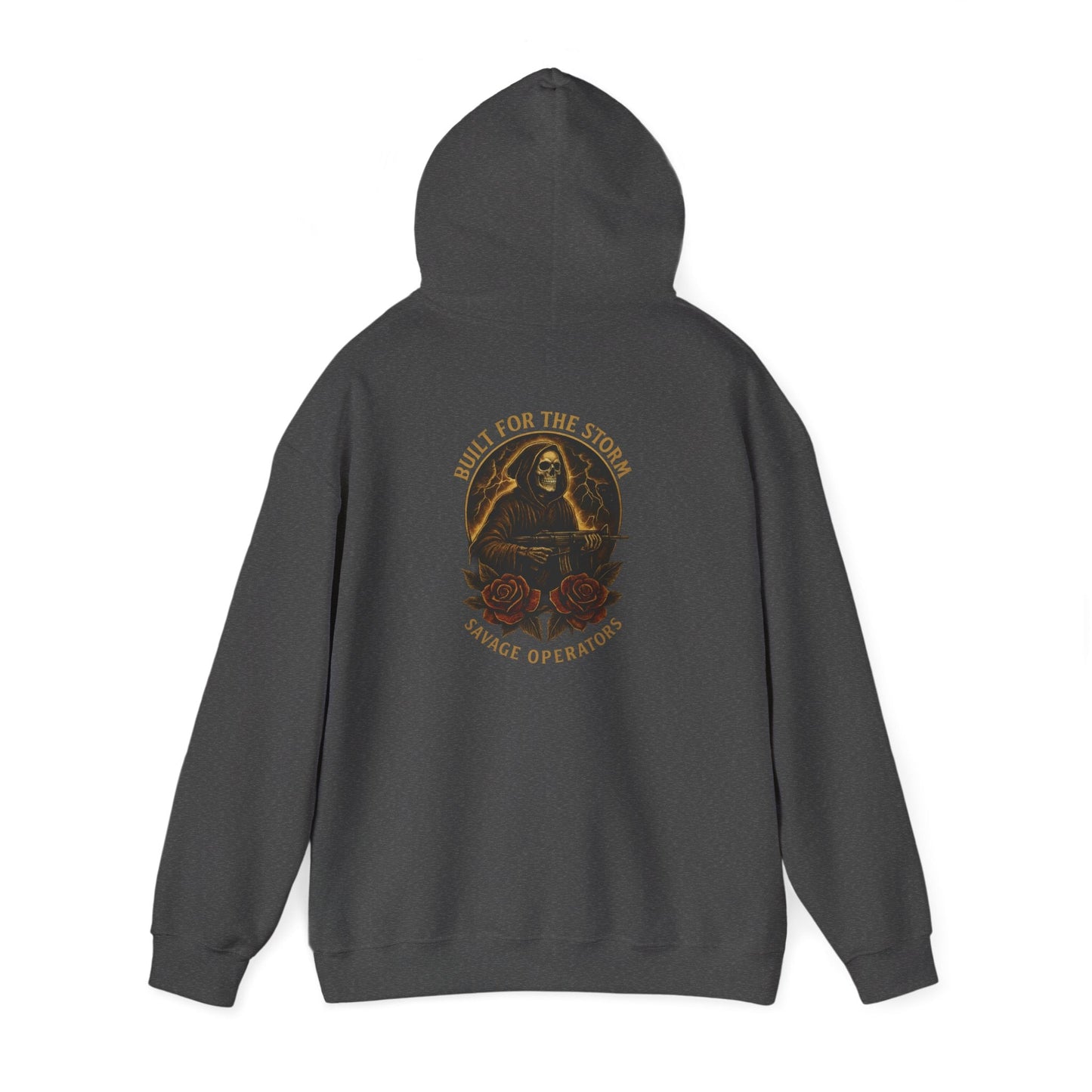 Skull & Roses Tactical Hoodie — 'Built From Smoke' Vintage Military Graphic Hoodie - Savage Operators Tactical Tee | Hoodie | Savage Operators Clothing | Patriotic Apparel | Military Humor | High Quality S