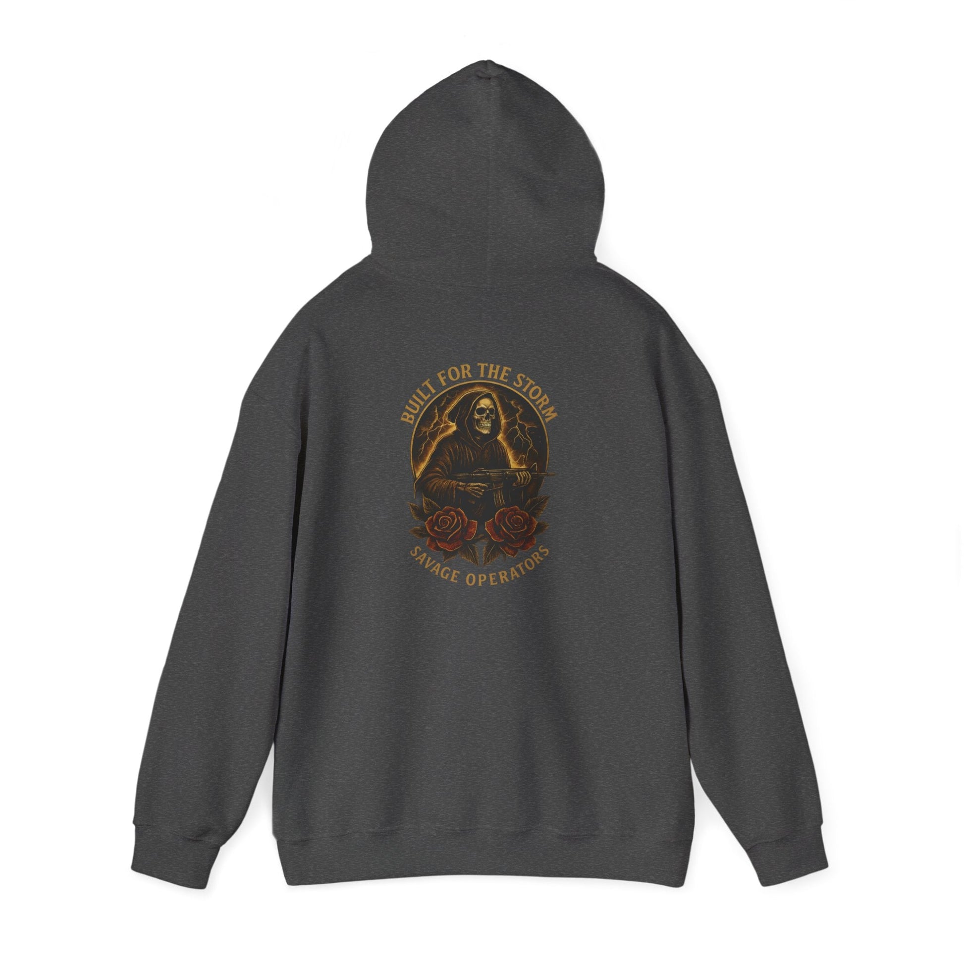 Skull & Roses Tactical Hoodie — 'Built From Smoke' Vintage Military Graphic Hoodie - Savage Operators Tactical Tee | Hoodie | Savage Operators Clothing | Patriotic Apparel | Military Humor | High Quality S