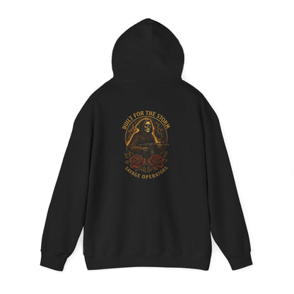 Skull & Roses Tactical Hoodie — 'Built From Smoke' Vintage Military Graphic Hoodie - Savage Operators Tactical Tee | Hoodie | Savage Operators Clothing | Patriotic Apparel | Military Humor | High Quality S