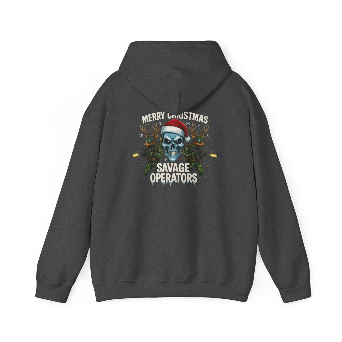 Skull Santa Hoodie – Military 'Merry Savage Operations' Christmas Sweater - Savage Operators Tactical Tee | Hoodie | Savage Operators Clothing | Patriotic Apparel | Military Humor | High Quality S