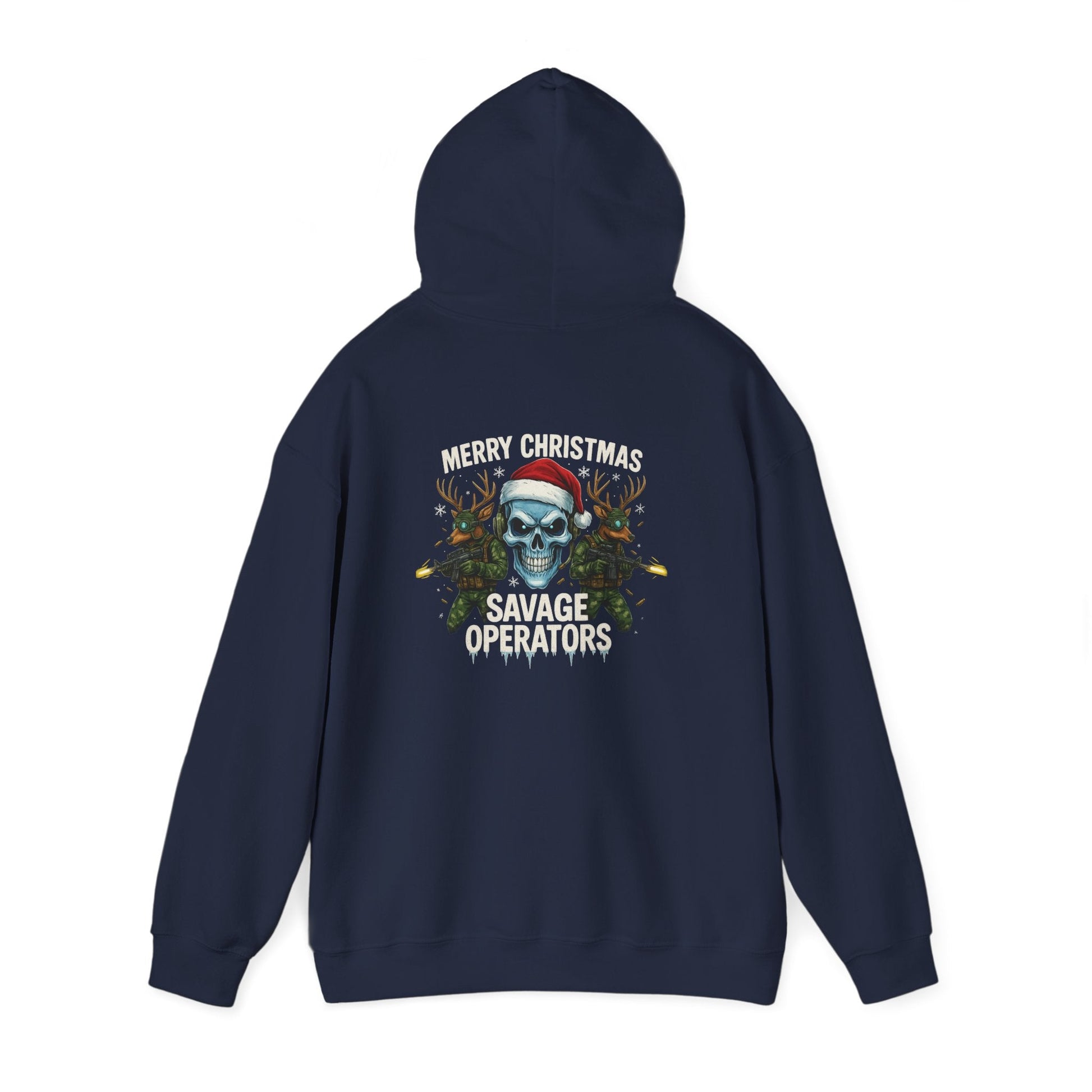 Skull Santa Hoodie – Military 'Merry Savage Operations' Christmas Sweater - Savage Operators Tactical Tee | Hoodie | Savage Operators Clothing | Patriotic Apparel | Military Humor | High Quality S