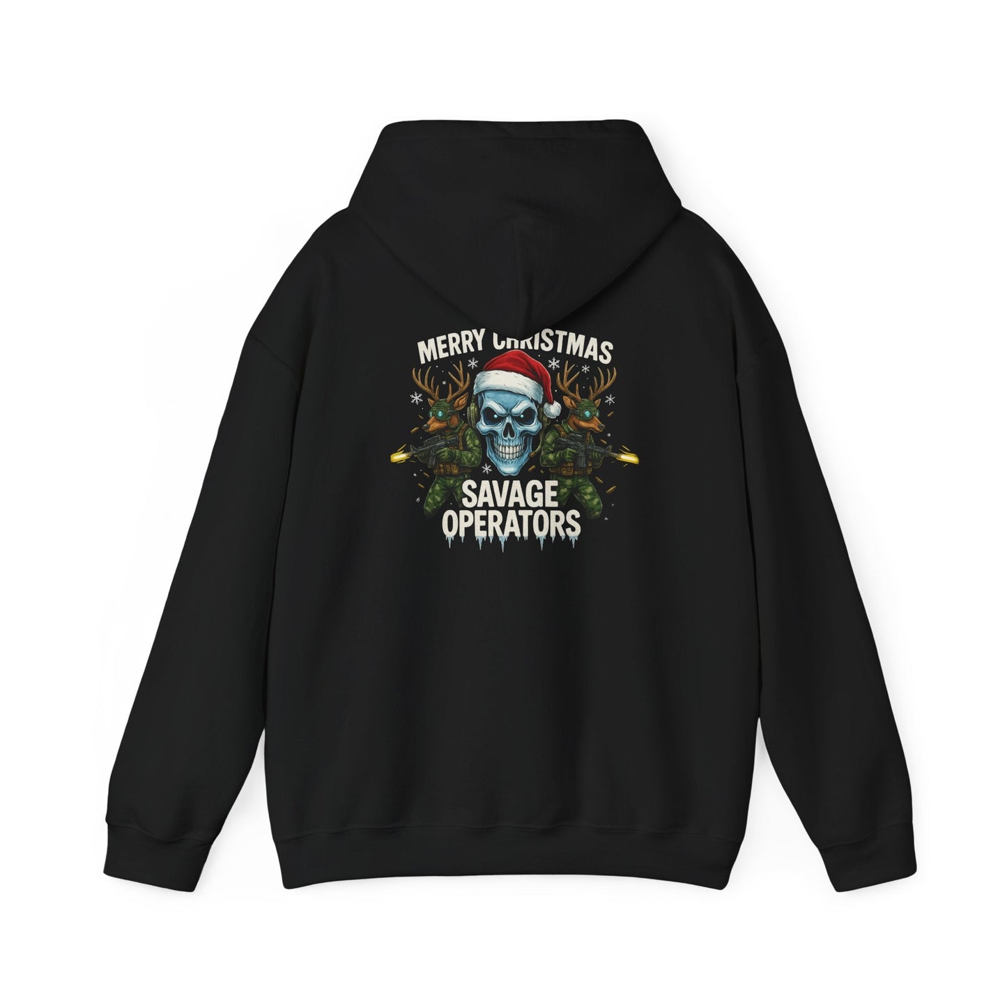 Skull Santa Hoodie – Military 'Merry Savage Operations' Christmas Sweater - Savage Operators Tactical Tee | Hoodie | Savage Operators Clothing | Patriotic Apparel | Military Humor | High Quality S
