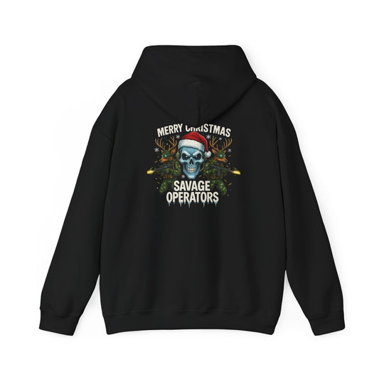 Skull Santa Hoodie – Military 'Merry Savage Operations' Christmas Sweater - Savage Operators Tactical Tee | Hoodie | Savage Operators Clothing | Patriotic Apparel | Military Humor | High Quality S