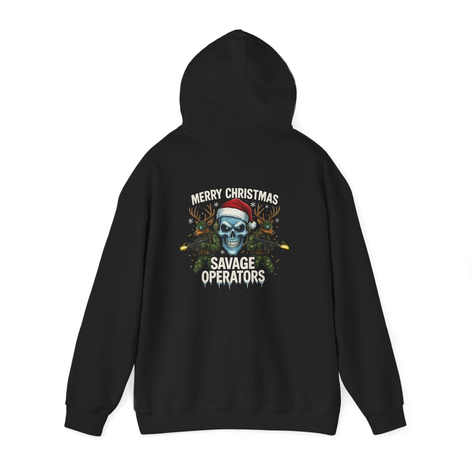 Skull Santa Hoodie – Military 'Merry Savage Operations' Christmas Sweater - Savage Operators Tactical Tee | Hoodie | Savage Operators Clothing | Patriotic Apparel | Military Humor | High Quality S