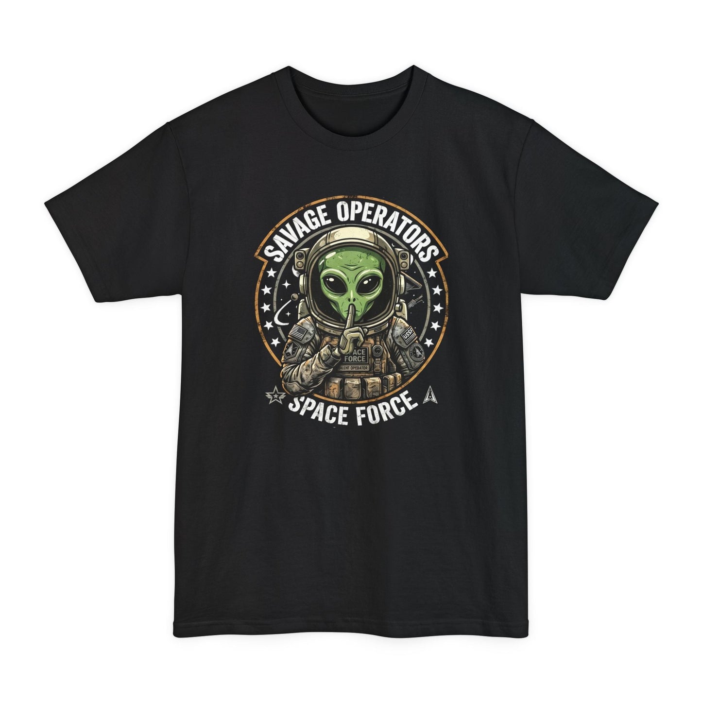Space Force 'Savage Operators' Alien Pilot Graphic T-Shirt Big & Tall XLT - Savage Operators Tactical Tee | T-Shirt | Savage Operators Clothing | Patriotic Apparel | Military Humor | High Quality Black