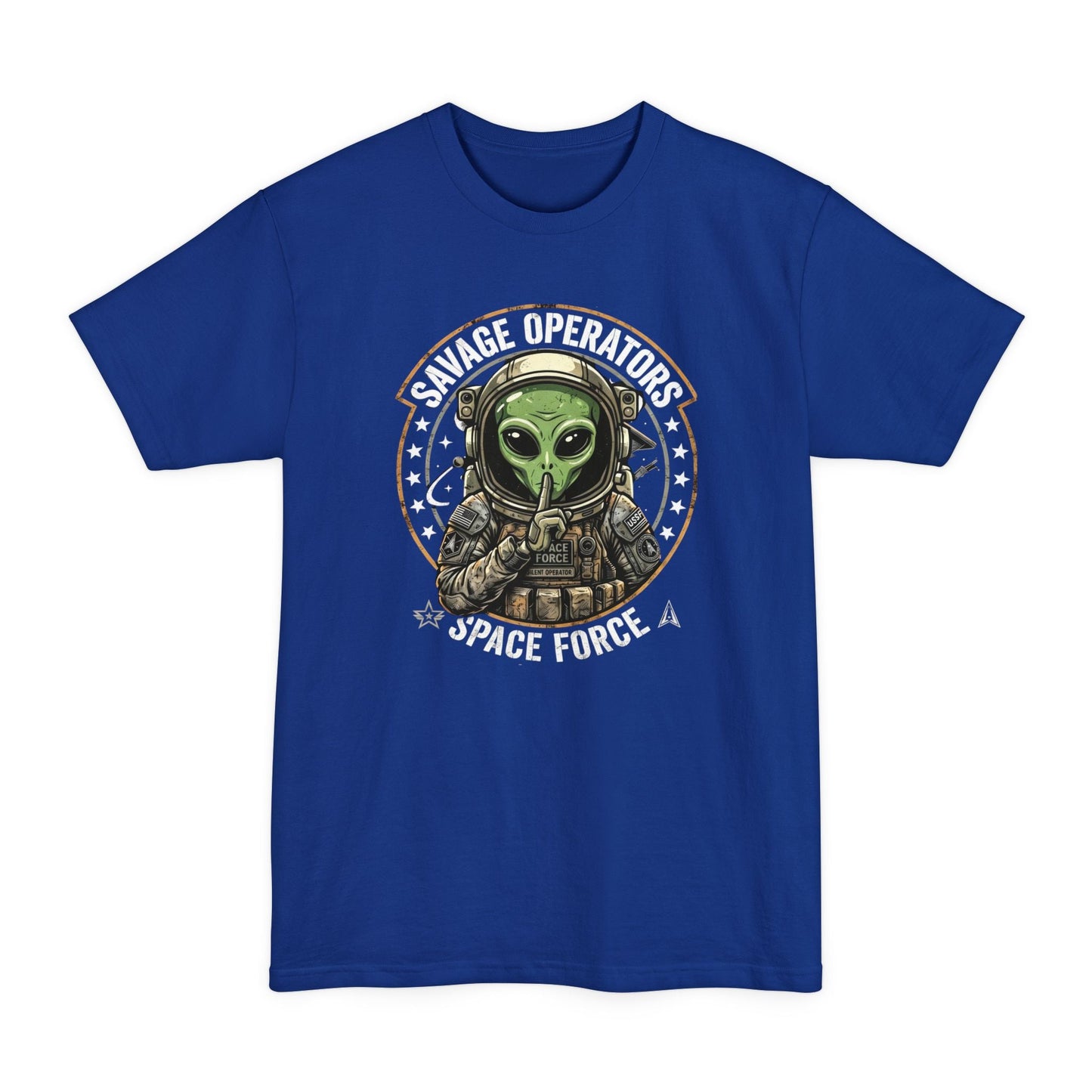 Space Force 'Savage Operators' Alien Pilot Graphic T-Shirt Big & Tall XLT - Savage Operators Tactical Tee | T-Shirt | Savage Operators Clothing | Patriotic Apparel | Military Humor | High Quality Deep Royal