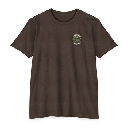 Space Force T-Shirt — "Savage Operators" Alien Military Graphic Tee Back Print - Savage Operators Tactical Tee | T-Shirt | Savage Operators Clothing | Patriotic Apparel | Military Humor | High Quality CVC Espresso