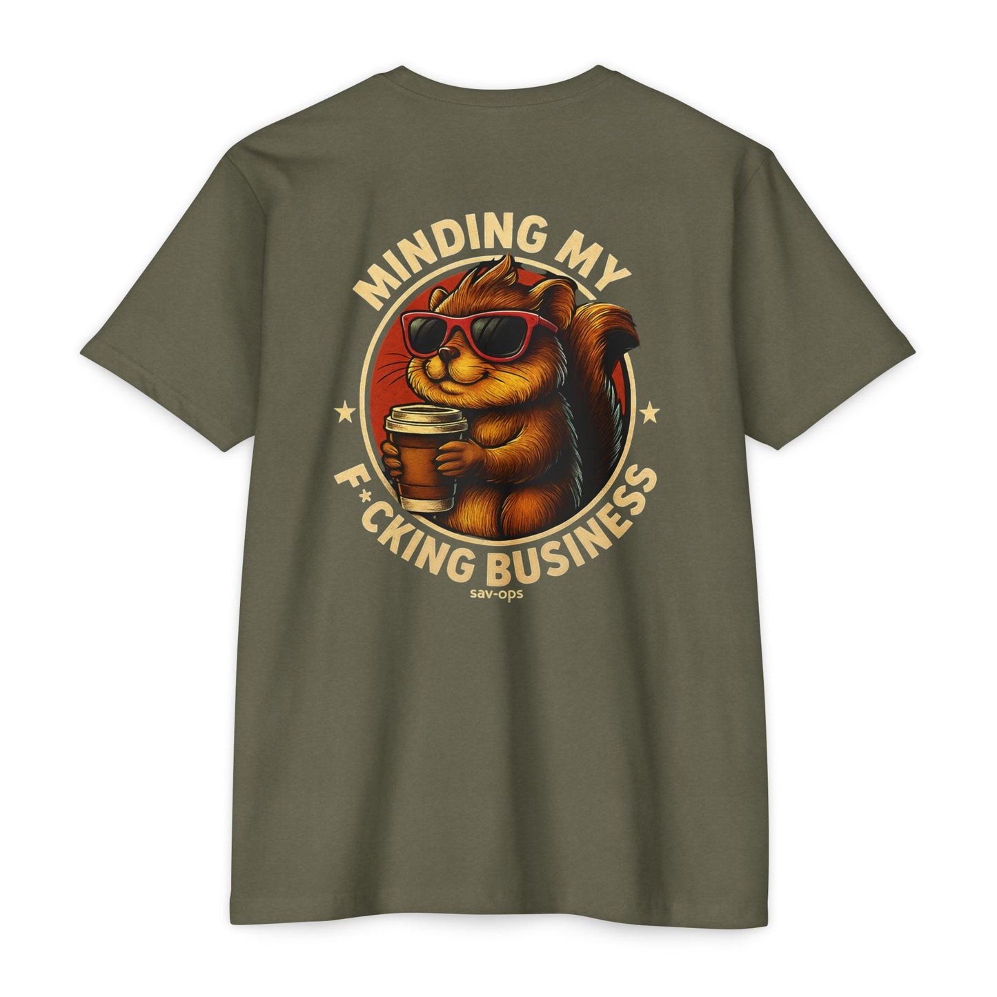 Squirrel Minding My F*cking Business SavOps Back Print T-Shirt - Savage Operators Tactical Tee | T-Shirt | Savage Operators Clothing | Patriotic Apparel | Military Humor | High Quality CVC Red