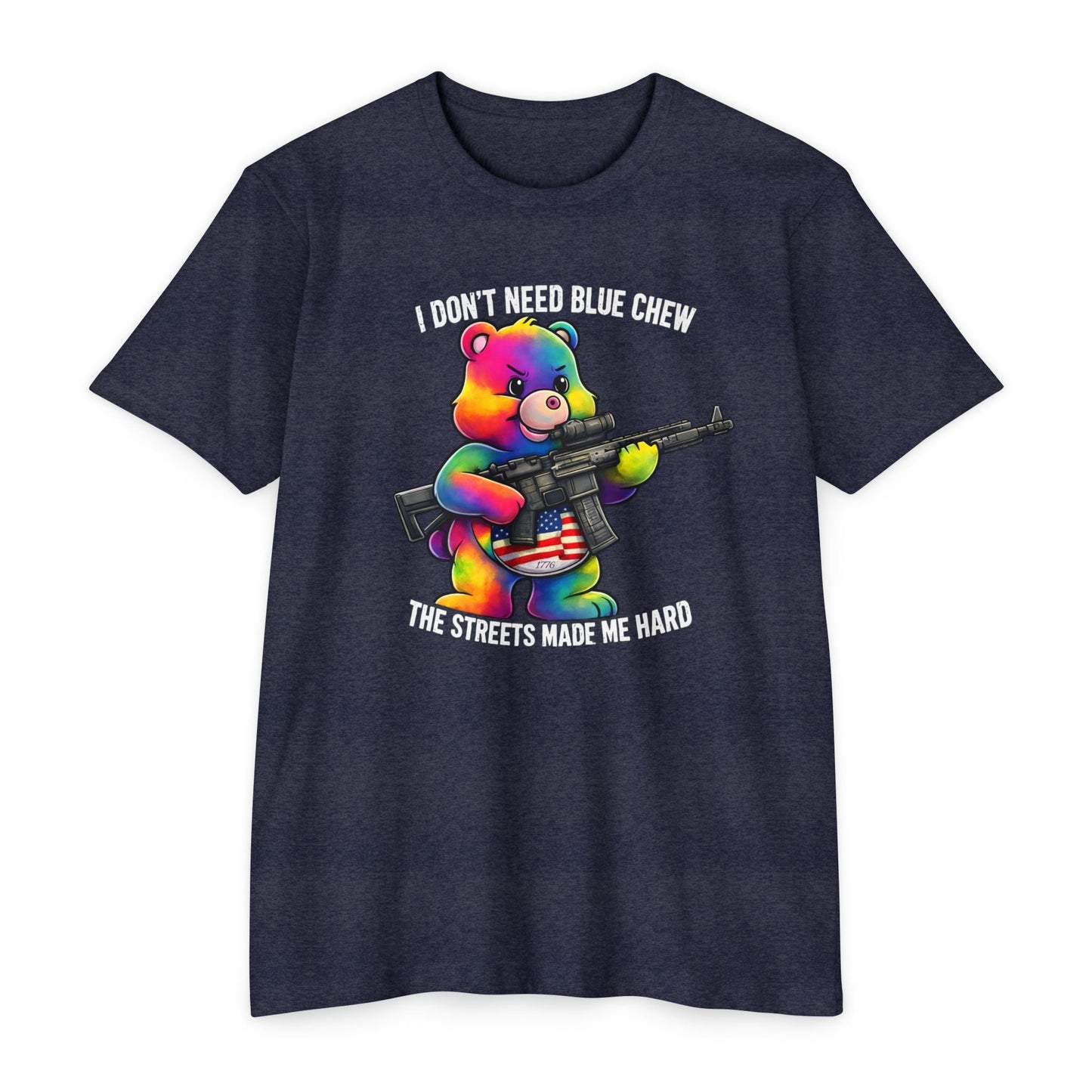 Streets Made Me Hard Bear Rifle Tactical Humor Tee - Front Print - Savage Operators Tactical Tee | T-Shirt | Savage Operators Clothing | Patriotic Apparel | Military Humor | High Quality CVC Midnight Navy