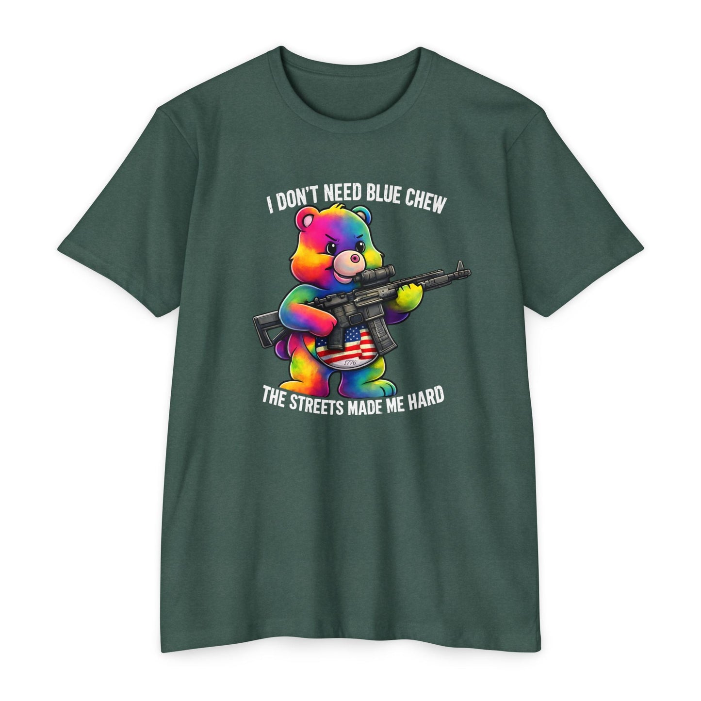 Streets Made Me Hard Bear Rifle Tactical Humor Tee - Front Print - Savage Operators Tactical Tee | T-Shirt | Savage Operators Clothing | Patriotic Apparel | Military Humor | High Quality Heather Forest Green