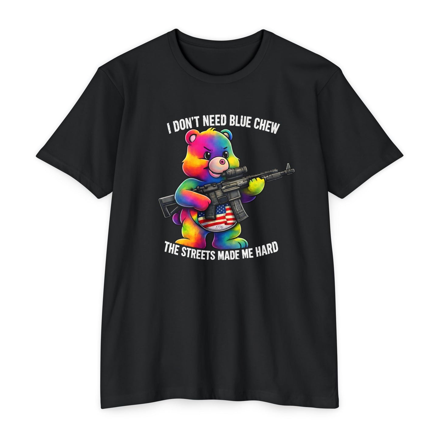 Streets Made Me Hard Bear Rifle Tactical Humor Tee - Front Print - Savage Operators Tactical Tee | T-Shirt | Savage Operators Clothing | Patriotic Apparel | Military Humor | High Quality CVC Black