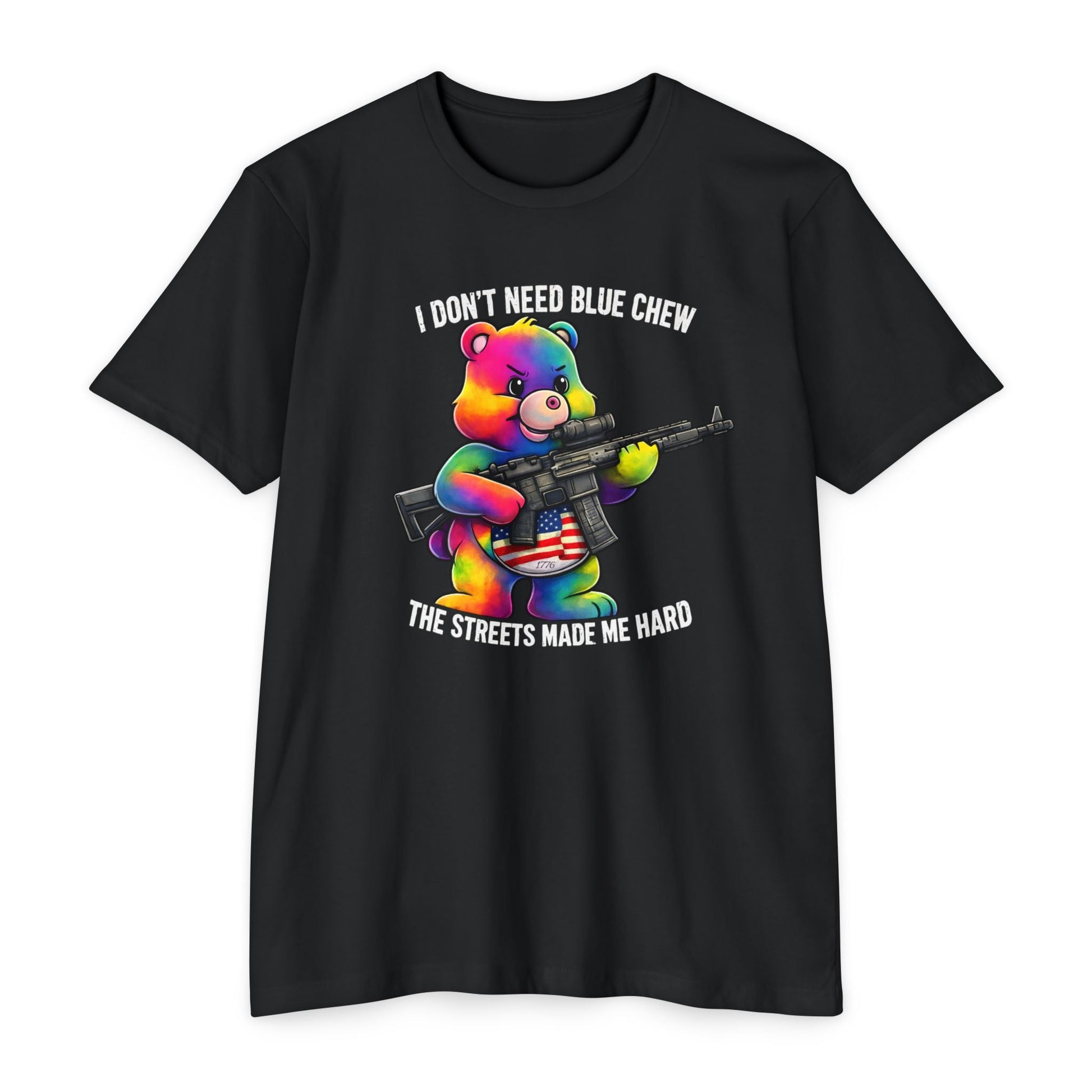 Streets Made Me Hard Bear Rifle Tactical Humor Tee - Front Print - Savage Operators Tactical Tee | T-Shirt | Savage Operators Clothing | Patriotic Apparel | Military Humor | High Quality CVC Black