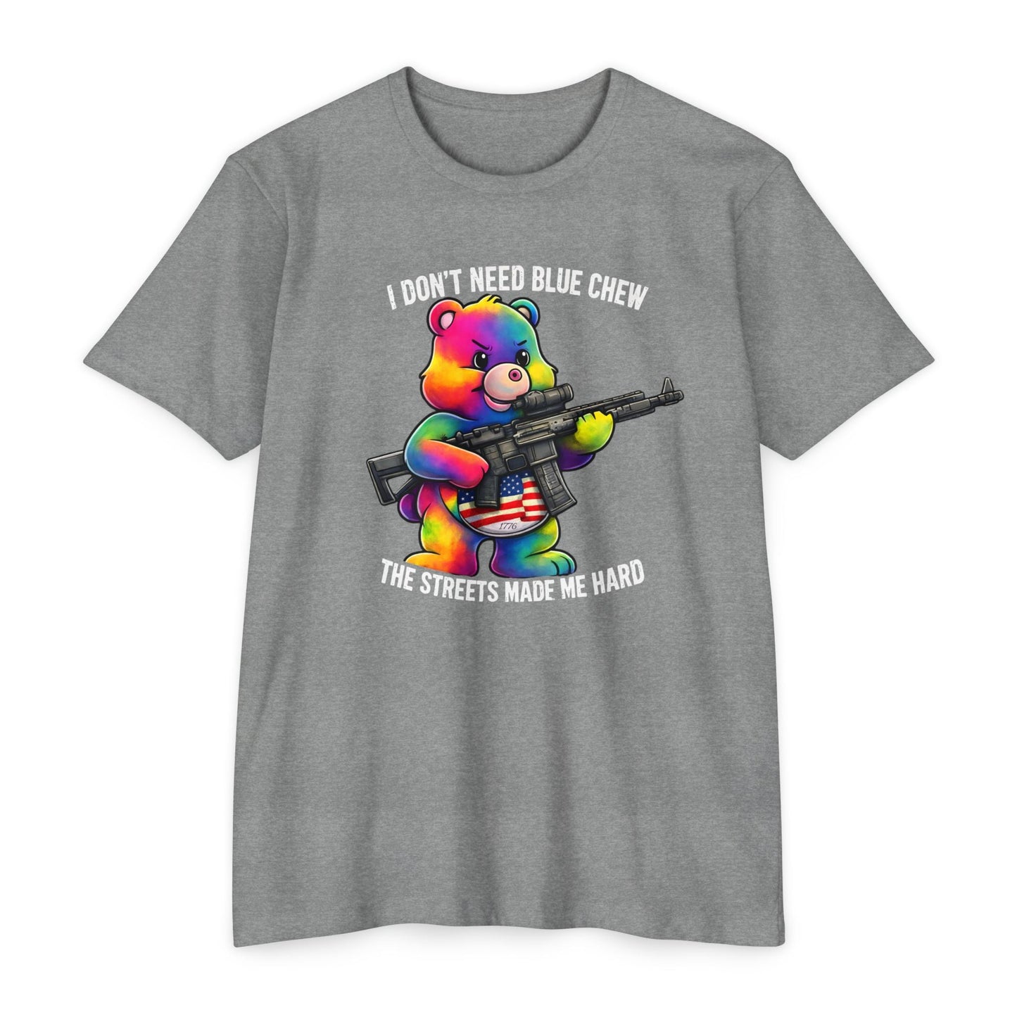Streets Made Me Hard Bear Rifle Tactical Humor Tee - Front Print - Savage Operators Tactical Tee | T-Shirt | Savage Operators Clothing | Patriotic Apparel | Military Humor | High Quality Dark Heather Grey