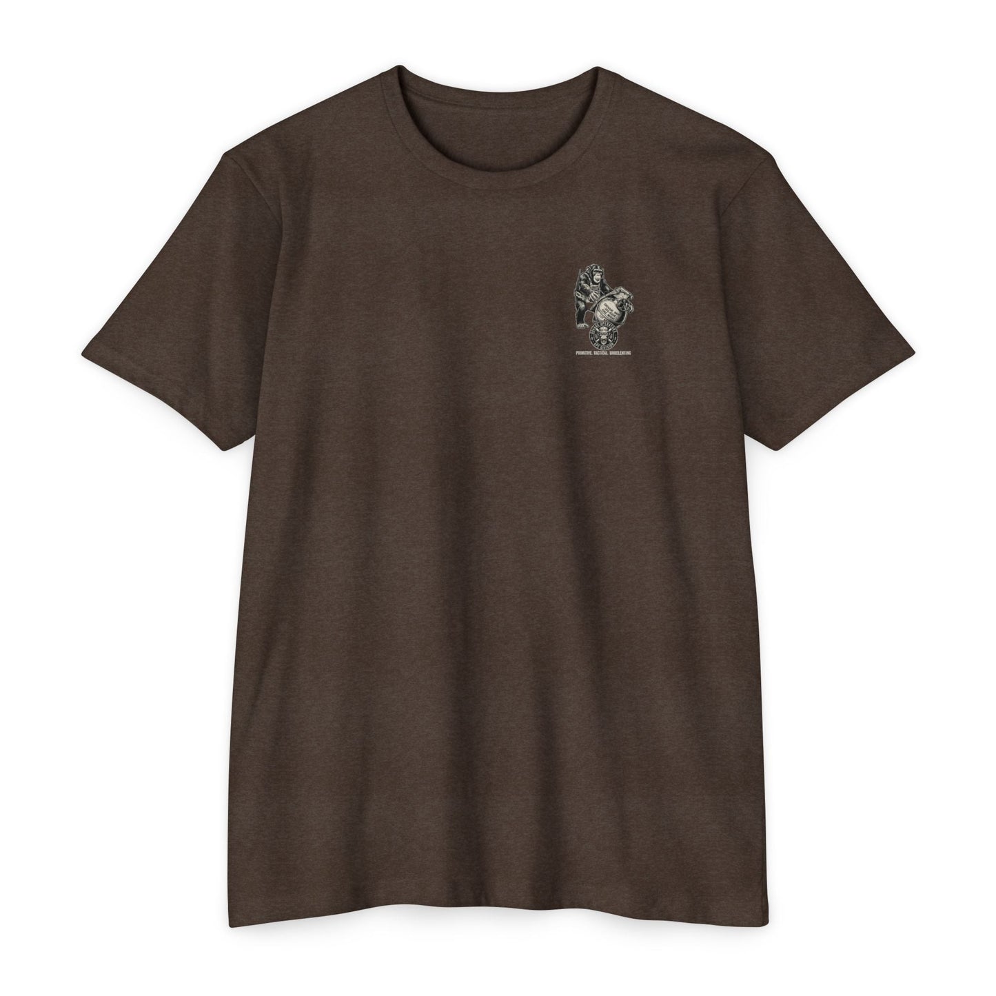 Tactical Ape Grenade Shirt – Savage Operators Back Print Graphic Tee - Savage Operators Tactical Tee | T-Shirt | Savage Operators Clothing | Patriotic Apparel | Military Humor | High Quality CVC Stone Gray