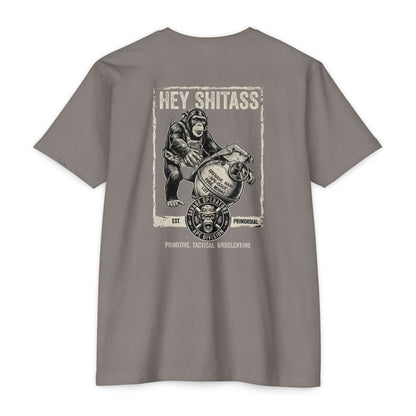 Tactical Ape Grenade Shirt – Savage Operators Back Print Graphic Tee - Savage Operators Tactical Tee | T-Shirt | Savage Operators Clothing | Patriotic Apparel | Military Humor | High Quality CVC Stone Gray