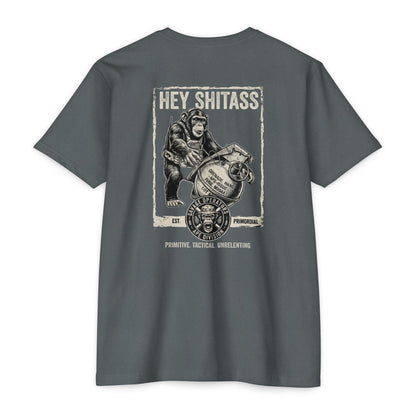 Tactical Ape Grenade Shirt – Savage Operators Back Print Graphic Tee - Savage Operators Tactical Tee | T-Shirt | Savage Operators Clothing | Patriotic Apparel | Military Humor | High Quality Heather Heavy Metal