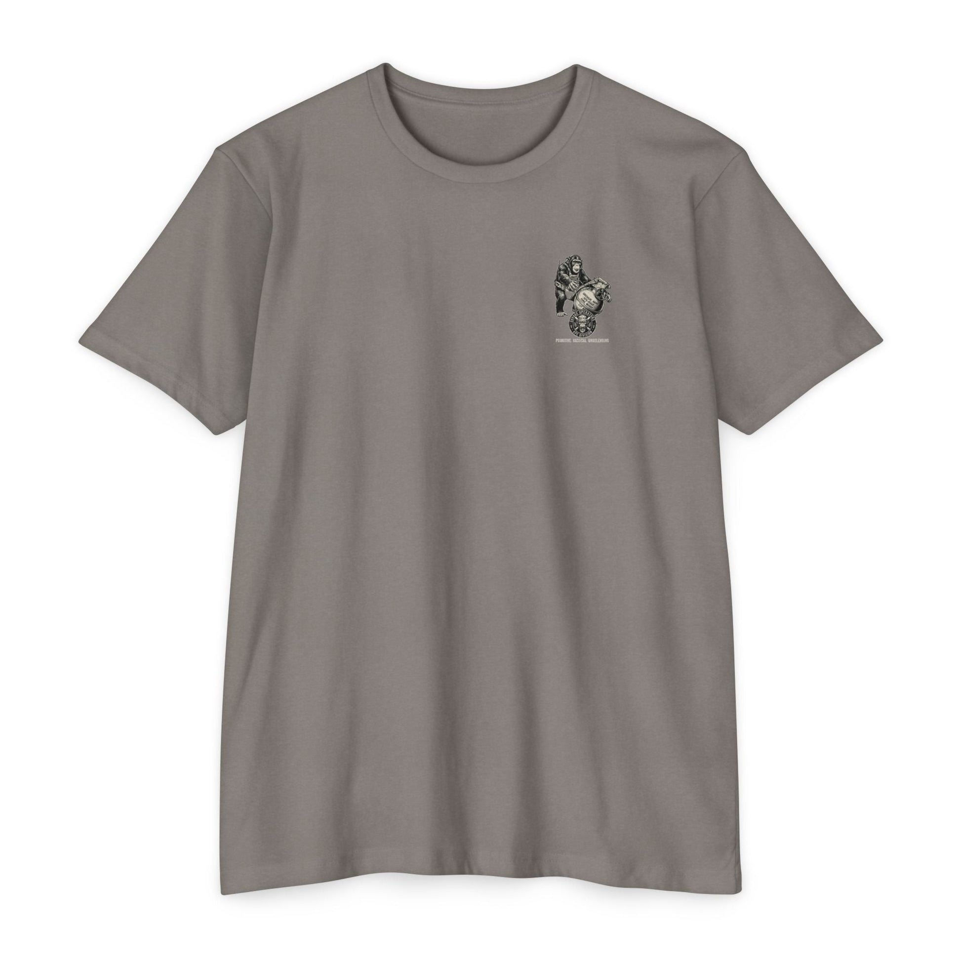 Tactical Ape Grenade Shirt – Savage Operators Back Print Graphic Tee - Savage Operators Tactical Tee | T-Shirt | Savage Operators Clothing | Patriotic Apparel | Military Humor | High Quality CVC Stone Gray