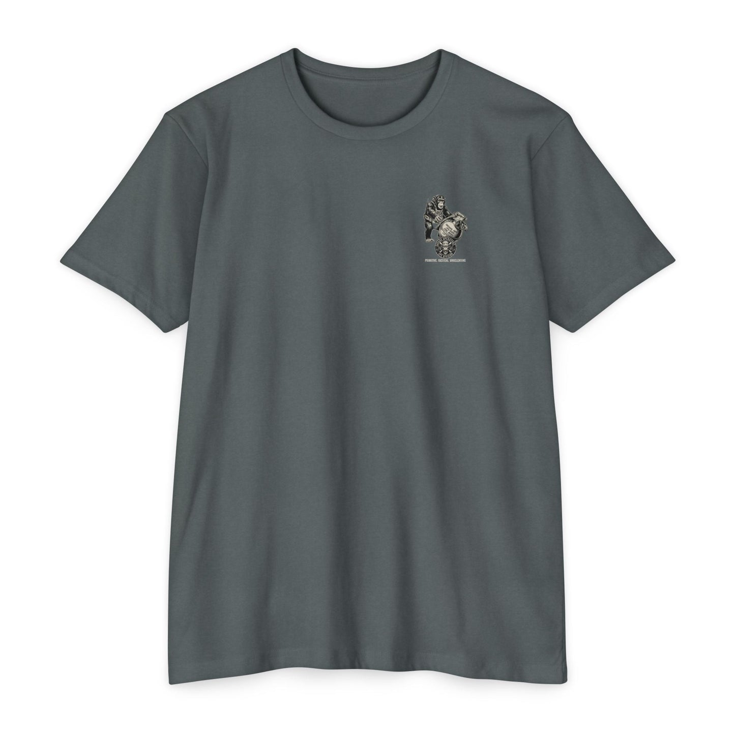Tactical Ape Grenade Shirt – Savage Operators Back Print Graphic Tee - Savage Operators Tactical Tee | T-Shirt | Savage Operators Clothing | Patriotic Apparel | Military Humor | High Quality CVC Stone Gray