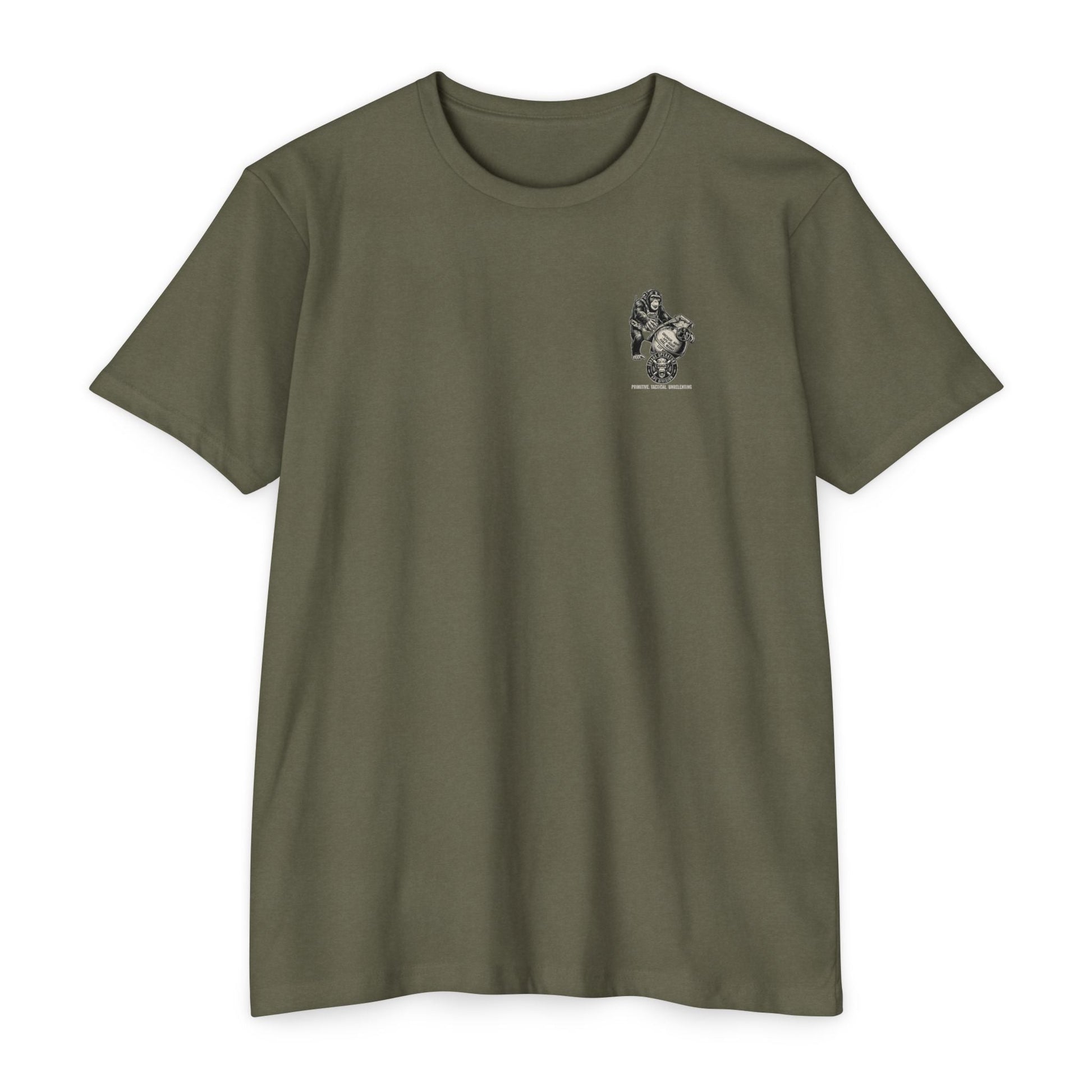Tactical Ape Grenade Shirt – Savage Operators Back Print Graphic Tee - Savage Operators Tactical Tee | T-Shirt | Savage Operators Clothing | Patriotic Apparel | Military Humor | High Quality CVC Stone Gray