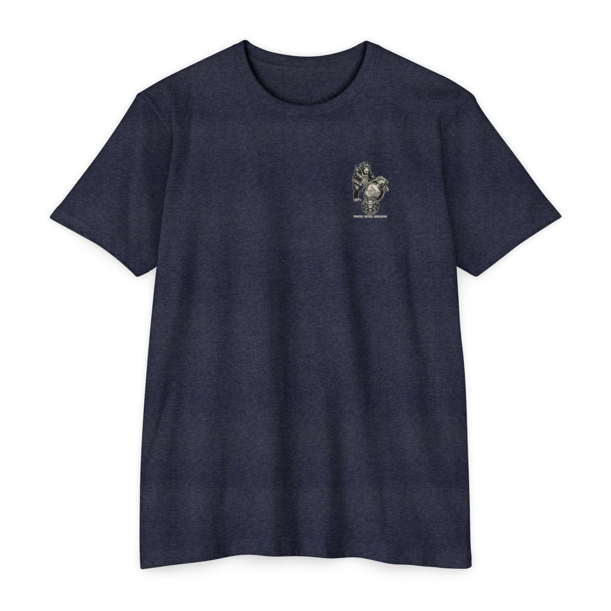 Tactical Ape Grenade Shirt – Savage Operators Back Print Graphic Tee - Savage Operators Tactical Tee | T-Shirt | Savage Operators Clothing | Patriotic Apparel | Military Humor | High Quality CVC Stone Gray