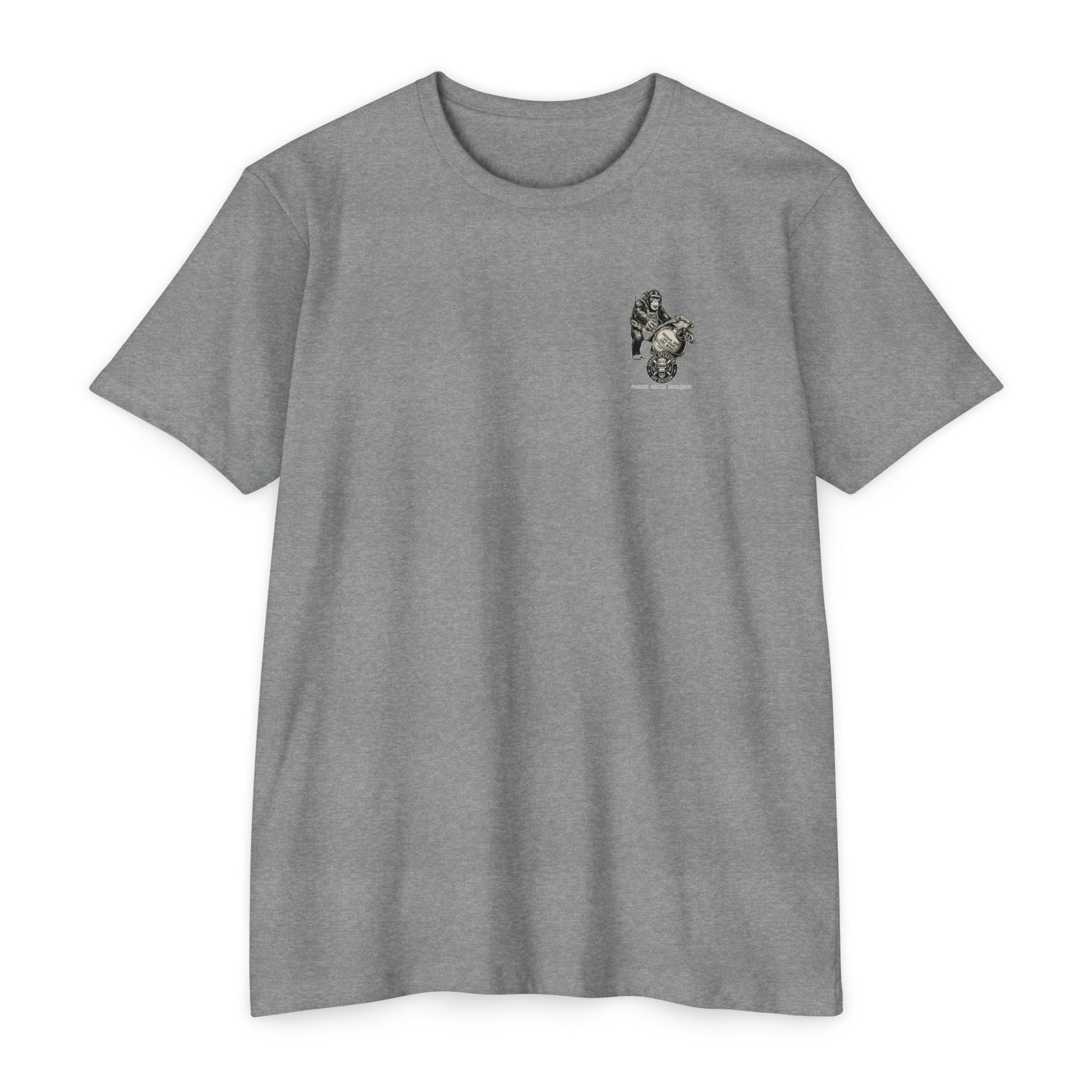 Tactical Ape Grenade Shirt – Savage Operators Back Print Graphic Tee - Savage Operators Tactical Tee | T-Shirt | Savage Operators Clothing | Patriotic Apparel | Military Humor | High Quality CVC Stone Gray