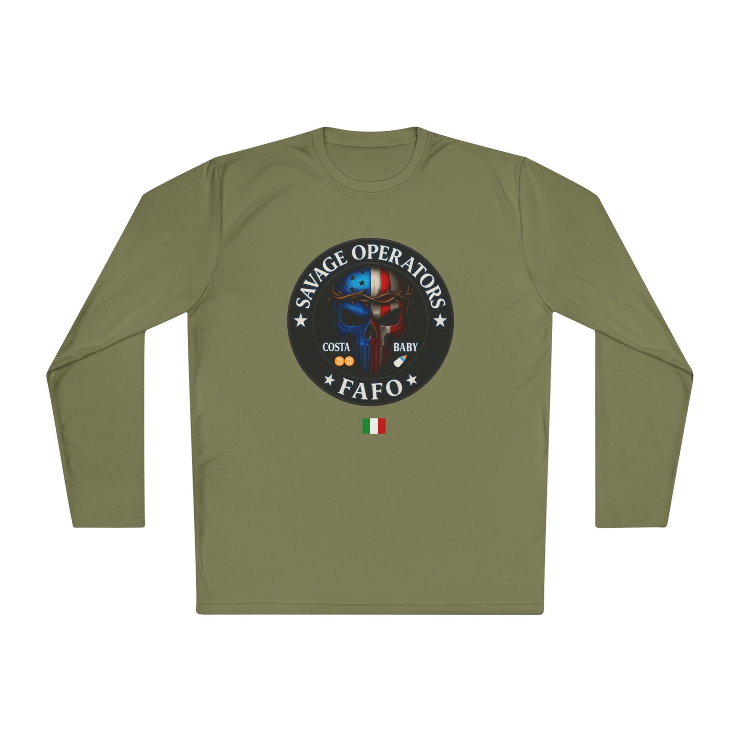 Tactical Lightweight Long Sleeve Tee - Savage Operators FAFO costa edition - Savage Operators Tactical Tee | Long - sleeve | Savage Operators Clothing | Patriotic Apparel | Military Humor | High Quality Olive Drab Green